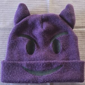 Purple Devil Emoji Horned Beanie